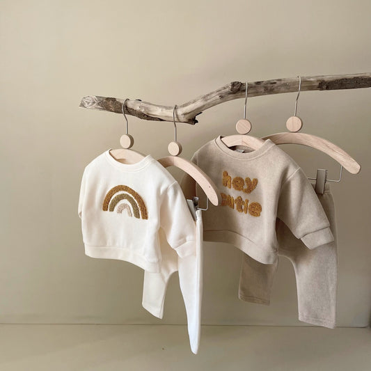 Spring And Autumn Newborn Alphabet Embroidery Baby Long Sleeve Two-piece Suit